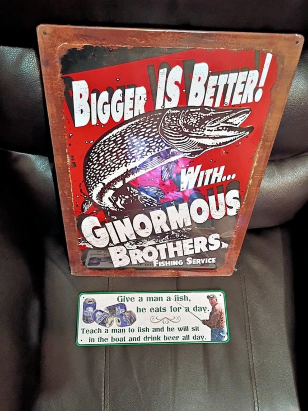 Rivers Edge Products Give a Man a Fish Tin Sign Red & Brown
